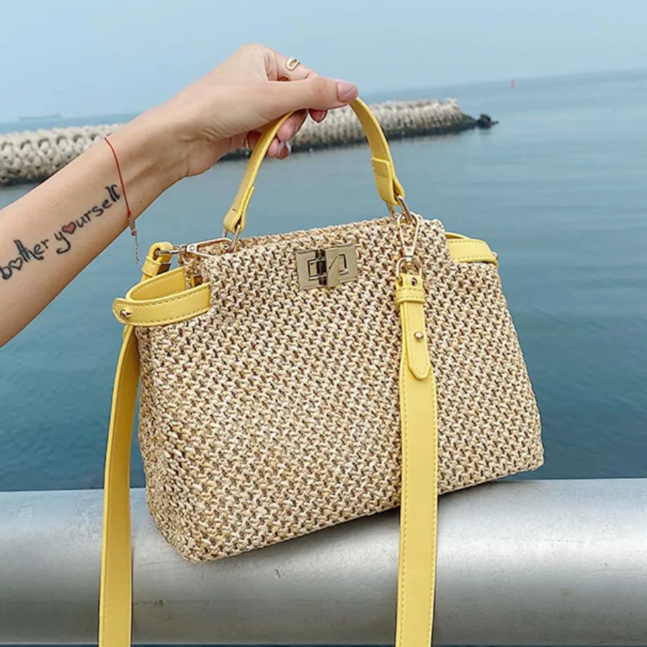 ストローバッグデザイナーバックル編まれた女性のショルダーメッセンジャーバッグボヘミアのビーチわら編まれたハンドバッグトートハンドバッグクラッチ財布