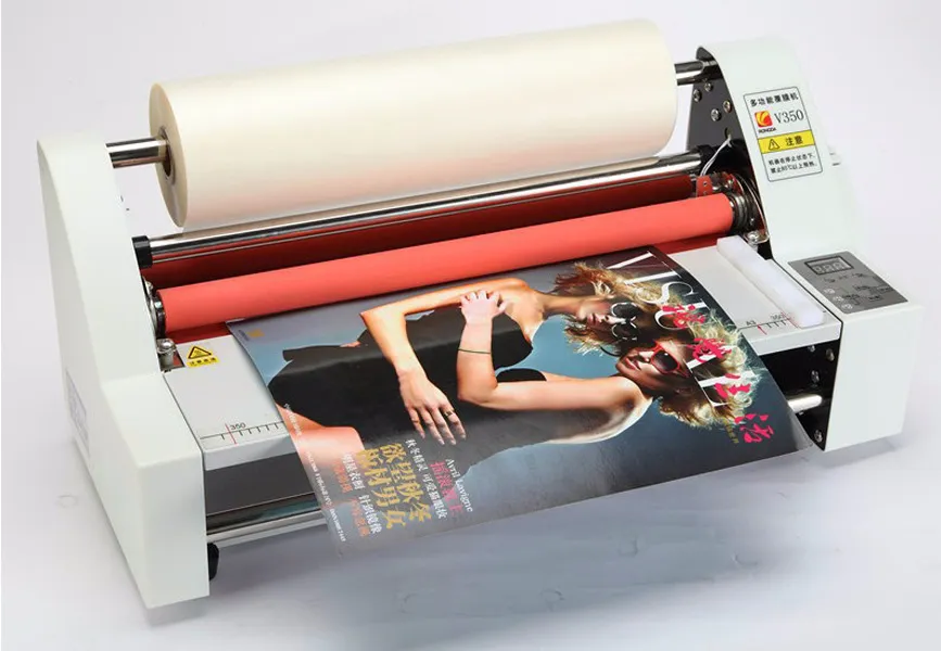 Yepyeni 13 "Laminator Four Roller Sıcak Rulo Laminasyon Makinesi Elektronik Sıcaklık Kontrolü Tek ve Bir Isıtma Modu Taraflı