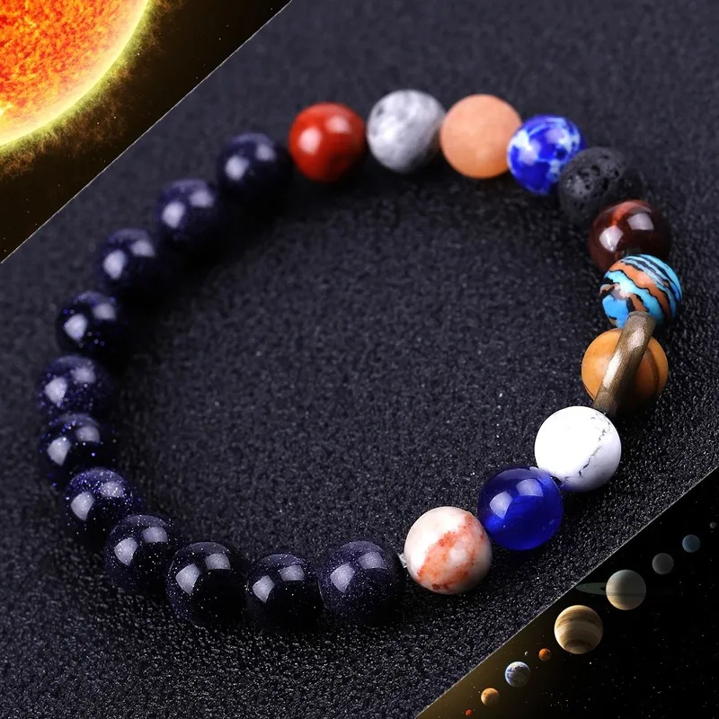 Bedelarmbanden kralen universum zonnestelsel zonnesatelliet armband lava rock tijger oog turquoise natuursteen kralen armbanden voor vrouwen mannen mode sieraden