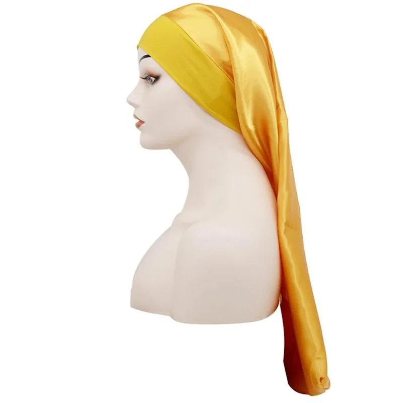 Long Hats Silk Satin Shower Caps Hair Bonnets Head Wrap Fitted Durag Ponytail Elasticity Cap Droop Fashion Beanie Turban Women Lady RH5823