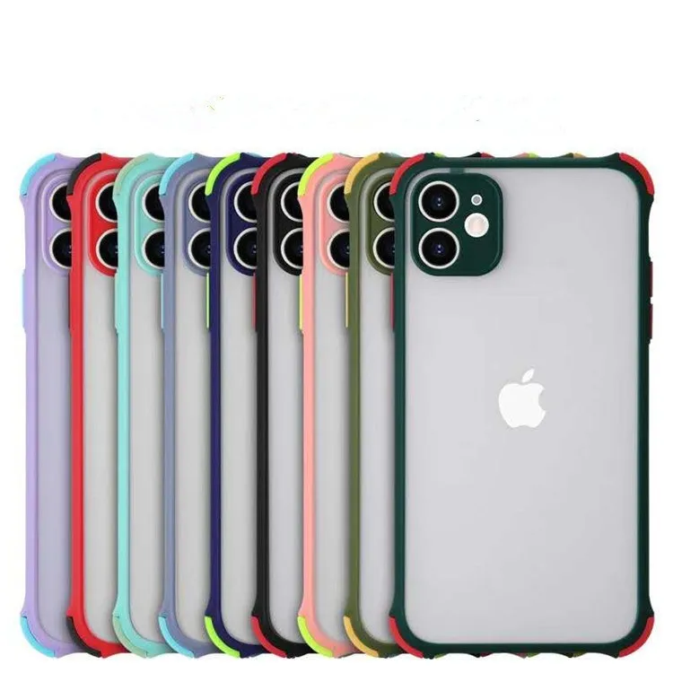 Hybrid Armor Shocksäker Matt Hård PC Back Cover Case Edge Silicon SEL för iPhone 12 11 Pro Max XR X XS Max 6 7 8 Plus SE 2020 100PCS / Lot