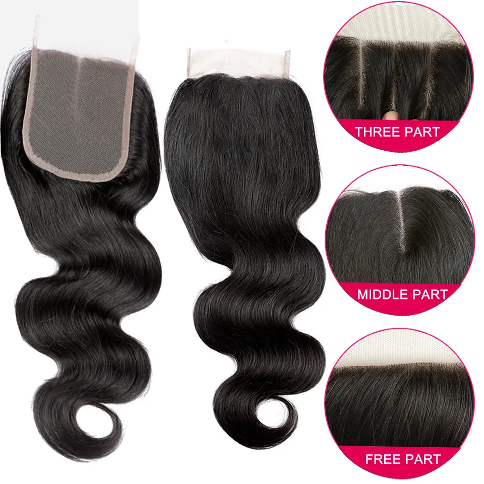 Mink Brésilien Body Wave Hair Bundles avec fermeture 4x4 Clôture en dentelle avec paquets Mink Brésilien Vierge Wave Heuvr