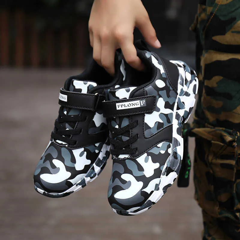 Boys Camouflage Green Sport Shoes Soft Bottom Kid Sneakers 4 16 Year Baby Tennis Sports Leather Shoes Comfortable Boy Trainers G1025