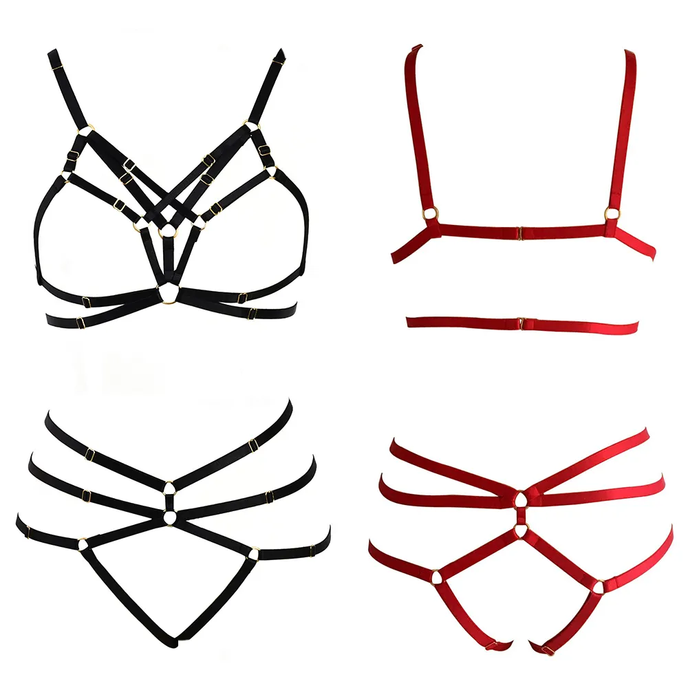 HANAERNES Cage Top Rave Body Elastic Gothic Bondage Woman Lingerie Sexy Garter Belt Punk Suspenders Harness Bra