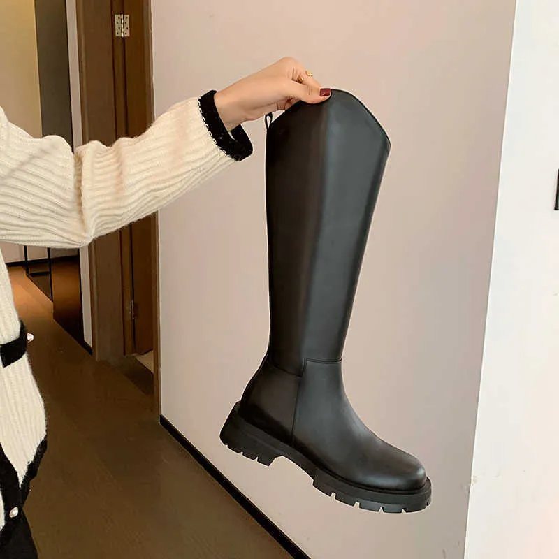 Falazoe – bottes d'équitation en cuir véritable pour femmes, bout rond, fermeture éclair, marque de luxe, hauteur aux genoux, longues et larges mollets, grande taille