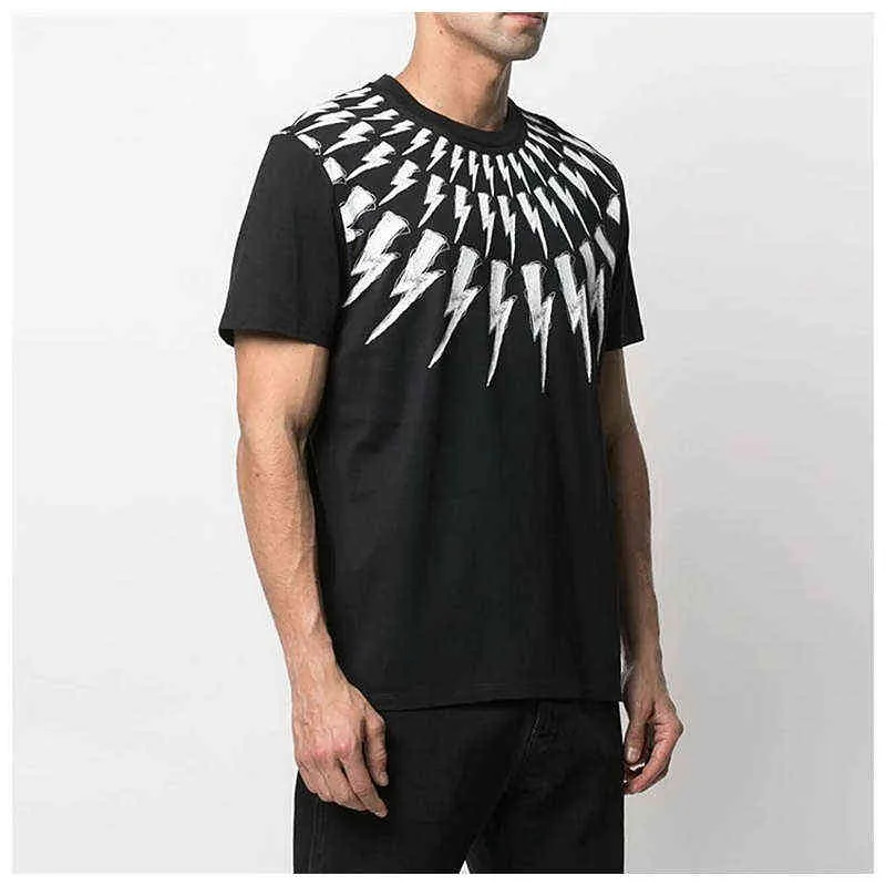 Heren T-shirts zomer nieuwe Neil Barrett parodie bliksem gedrukt Street losse mannen o-hals korte mouw high street trendy T-shirt A6