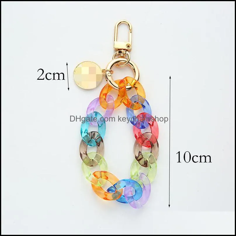 Acrylic Plastic Link Chain Keychain Macaron Color Handmade Key Ring For Girsl Gifts Handbag Charms