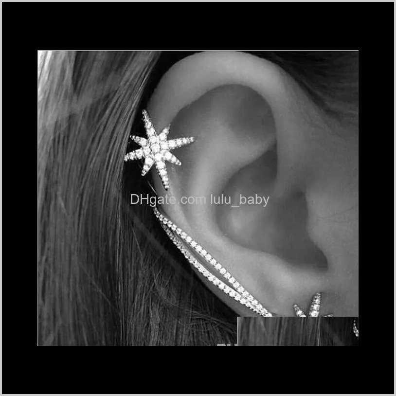 Asymetryczny damski Flake Mankiet Piercing Rhinestone Piercing Sier Plated Stadniny Okładki Kolczyki Studia Gothic Jewelry Drop Dostawa 2021 ZCBAL