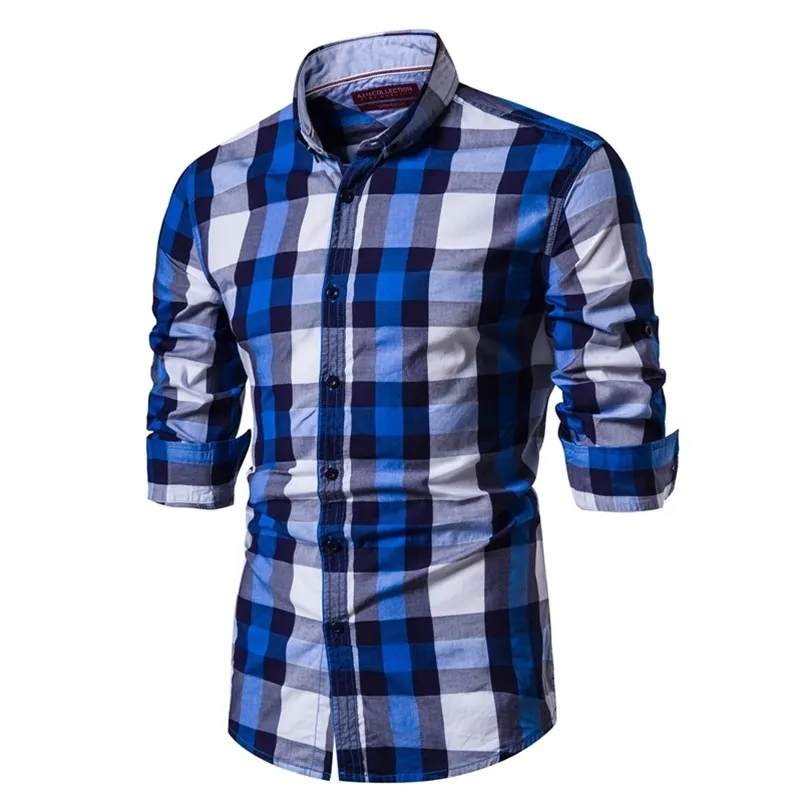 Moda de primavera 100% algodón Camisa a cuadros Hombres Casual Social Business Camisa masculina Top Calidad Manga larga Vestido para hombre Camisas 210708