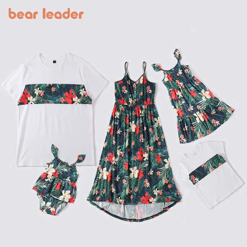 Медведь лидер летом мама и меня цветочные платья мода семьи сопоставляющие наряды папа сын случайные футболки цветы сладкая одежда 210708