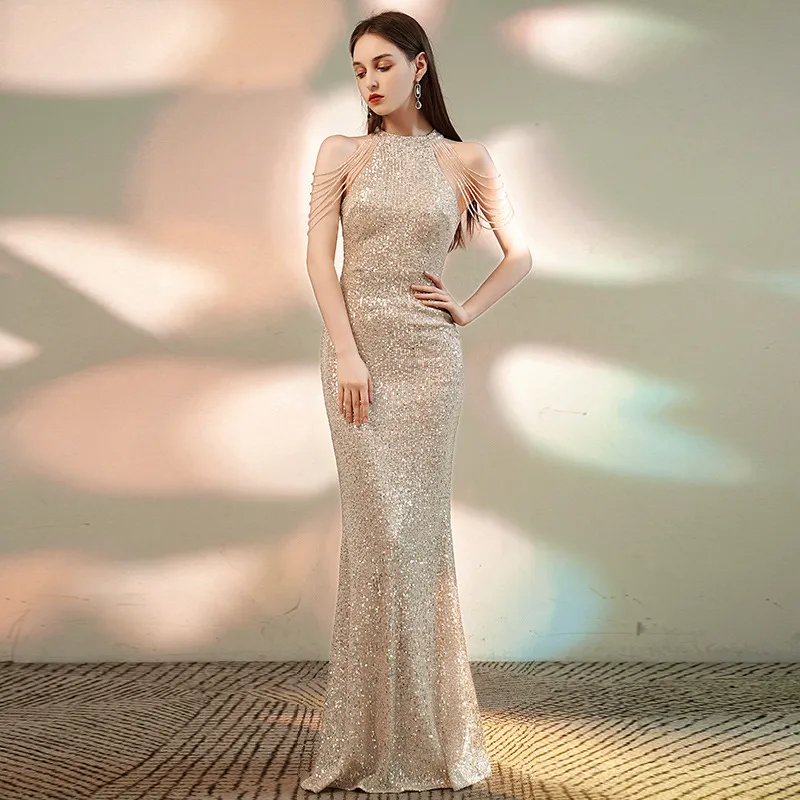 Backless Prom Gowns: Mermaid Sequin Evening Dress