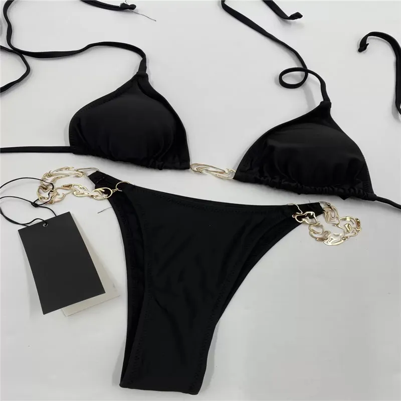 2022 calidad al por mayor Bikini nuevo traje de baño de playa para mujer Sexy caliente con cadena 2 piezas vendaje trajes de baño S-XL