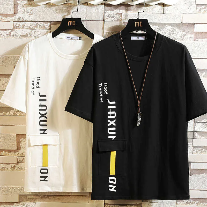 Sommer kurze Ärmel Harajuku Korea Fashion White T-Shirt Streetwear Hip Hop Rock Punk Männer Top Tees T-Shirt Kleidung 210629
