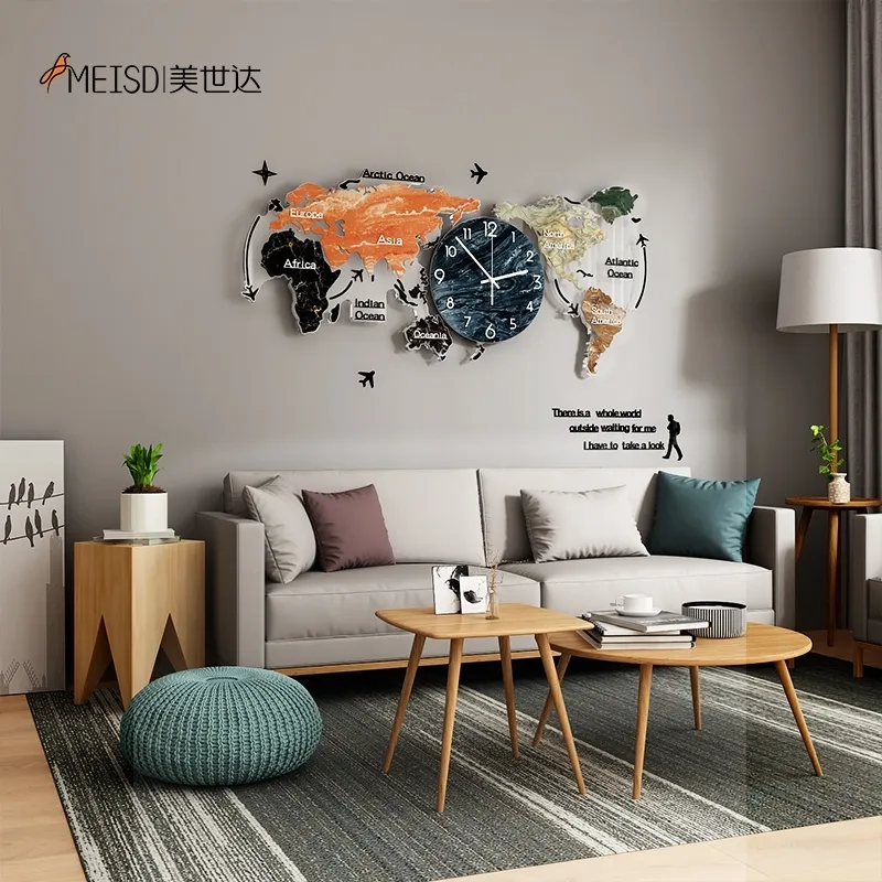 Meisd Original Mapa do Mundo Relógio Grande Relógios Decorativos Quartzo Silent Sala de Living Decor Home Decoração Horloge Venda Quente Frete Grátis 210310