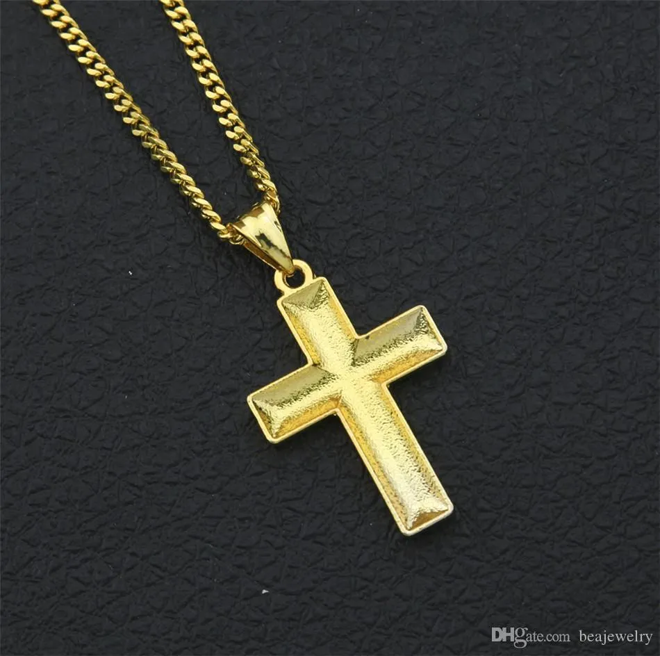 New Iced Sand Blast Pendant Charm For Women Gold Silver Color Cross Pendant Necklace Chain Men`s Hip hop Jewelry