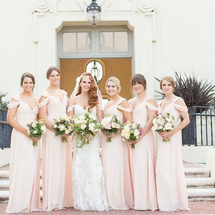Elegant Light Pink Bridesmaid Dresses A Line Chiffon V Neck Floor Length Spring Summer Wedding Guest Maid of Honor Gowns Custom Made Plus Size