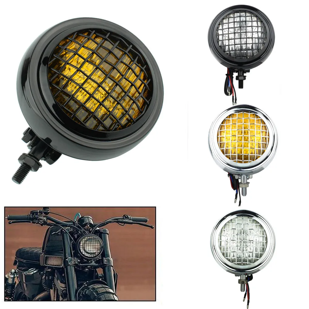 Motorcycle Grill Vintage 4.5" H4 Headlight Lighting Lamp Bates Headlamp For Harley Old School Chopper Bobber Cafe Racer Custom