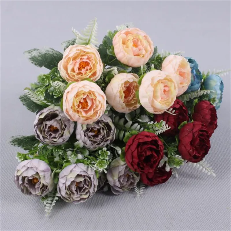 ONE Fake Flower Autumn Peony (6 Heads/Bunch) 14" Lngth Simulation Round Rosa for Wedding Home Decorative Artificial Flowers