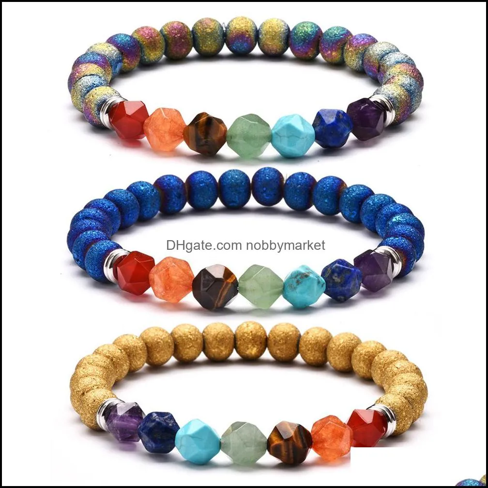Perles, brosses bracelets bijoux Arrivée 7 Chakra Charm pour femmes hommes Colorf pierre naturelle Cristaux de guérison Cristaux de perles Chaînes Chaînes de bracelet Fashio