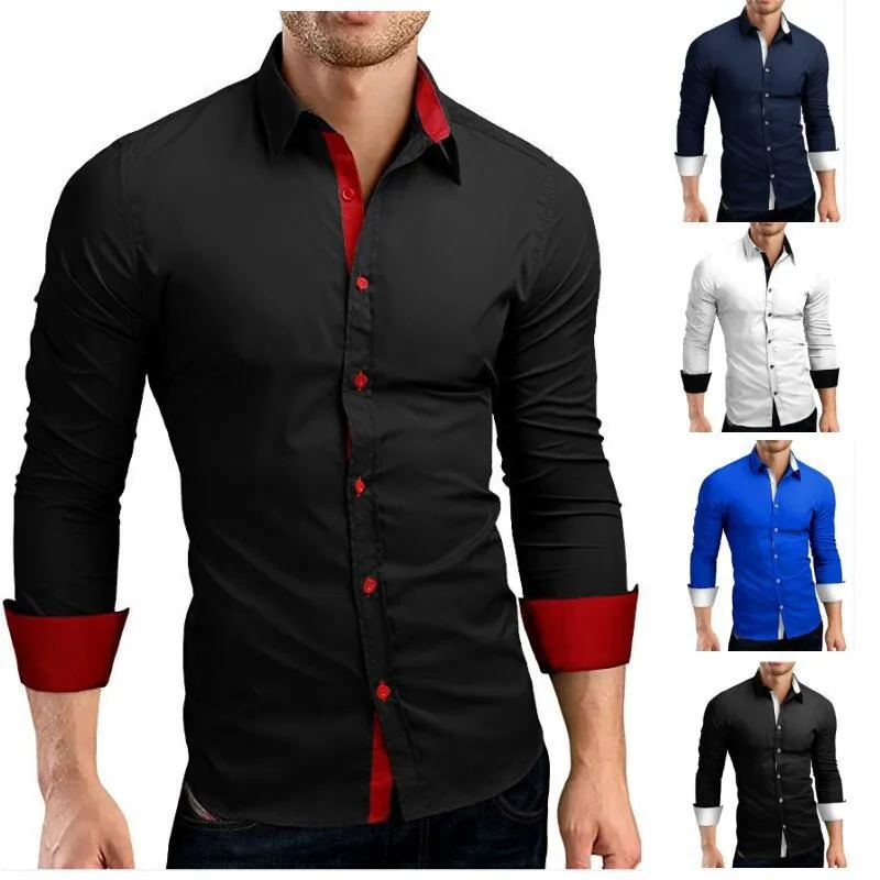 Erkek tasarımcı gömlek klasik tarzı uzun kollu elbise gömlekleri erkekler için ince gündelik kıyafetler erkekler cothing beyaz siyah tshirt