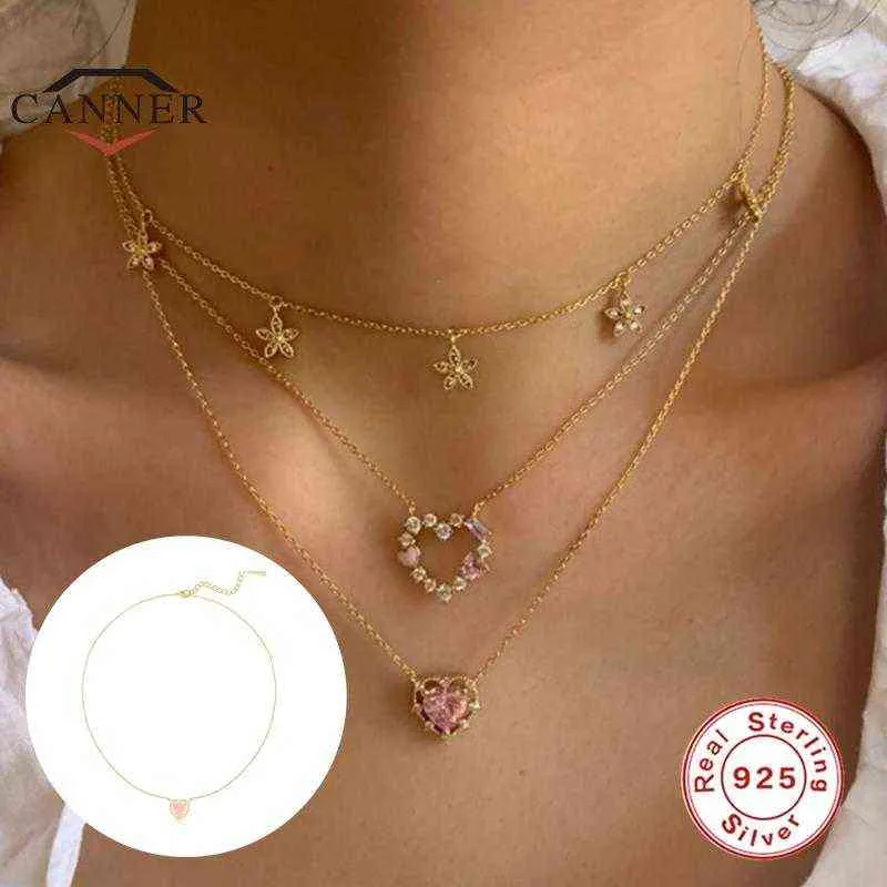 Canner 925 Sterling Silver Clavicle Chain Exquisite Mode Heart Necklace för kvinnor Zircon Choker Halsband Fina smycken
