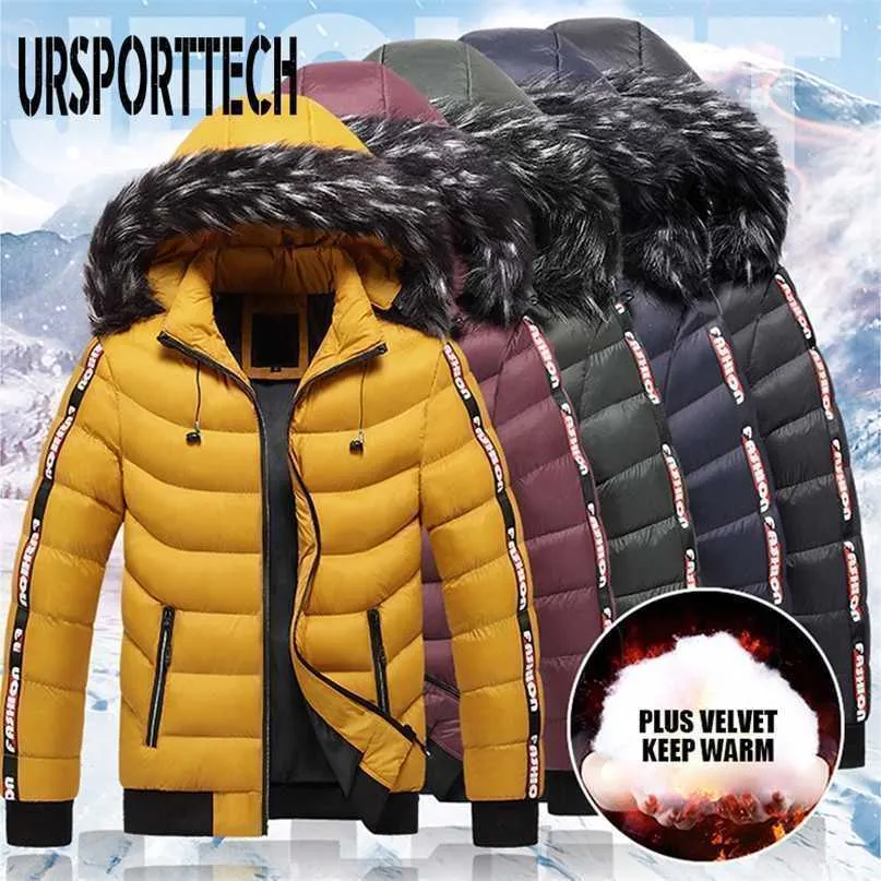 Winter Jacket Men Parka Hooded Fur Collar Men's Warm Thicken Windproof Hat Parkas Jacket Fashion Casual Hoodies Outwear 211204