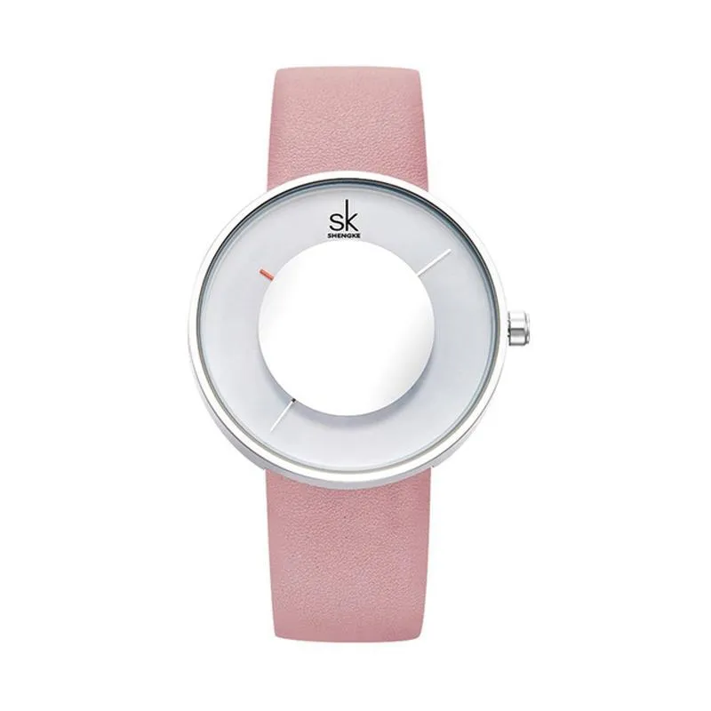Newwomen Dress Watches Ladies Creative Mirror Glass Dial Leather Pin Buckle Quartz Wristwatch Christmas Gift For Women Wristwatches