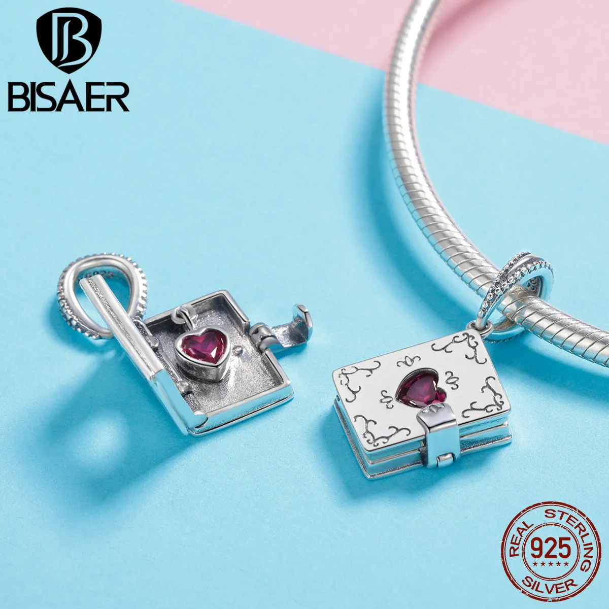 BISAER 925 Sterling Silver Love Heart Box Charms Forever Love Book Perles Fit Bracelets Perles d'argent pour la fabrication de bijoux ECC980 Q0531