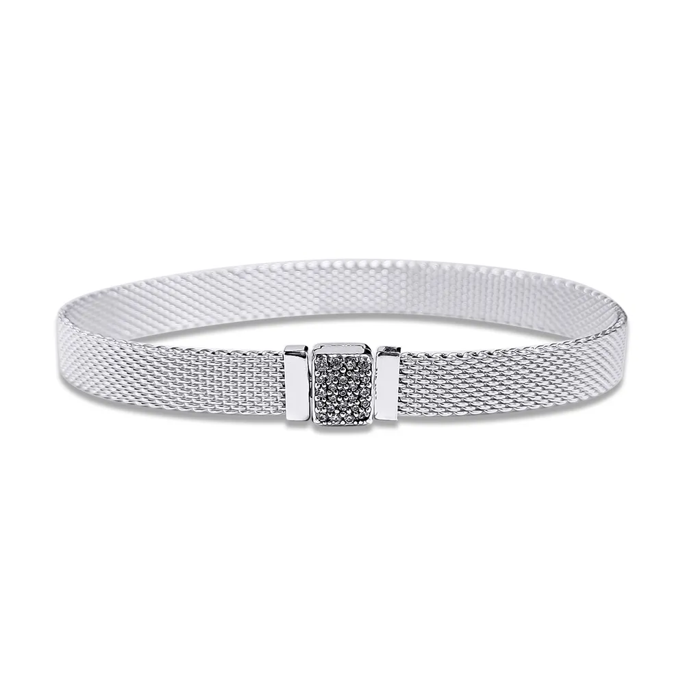 Refleksje Zapięcie Mesh Biżuteria Komponenty Estetyczne Łańcuchy Oryginalny Real S925 Sterling Silver Bransoletki Kobiety Mężczyźni