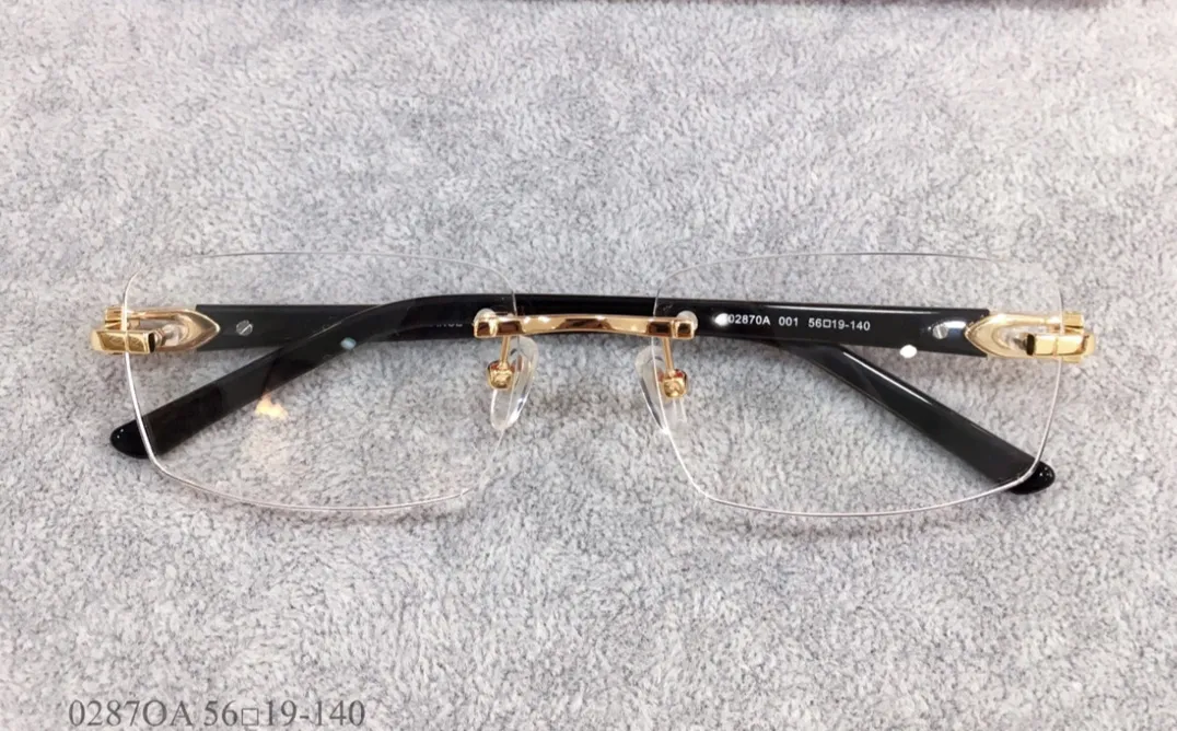 Eyeglasses Frame Rimless Gold Black Transparent 0287O Optical Glasses Men Fashion Sunglasses Frames with Box