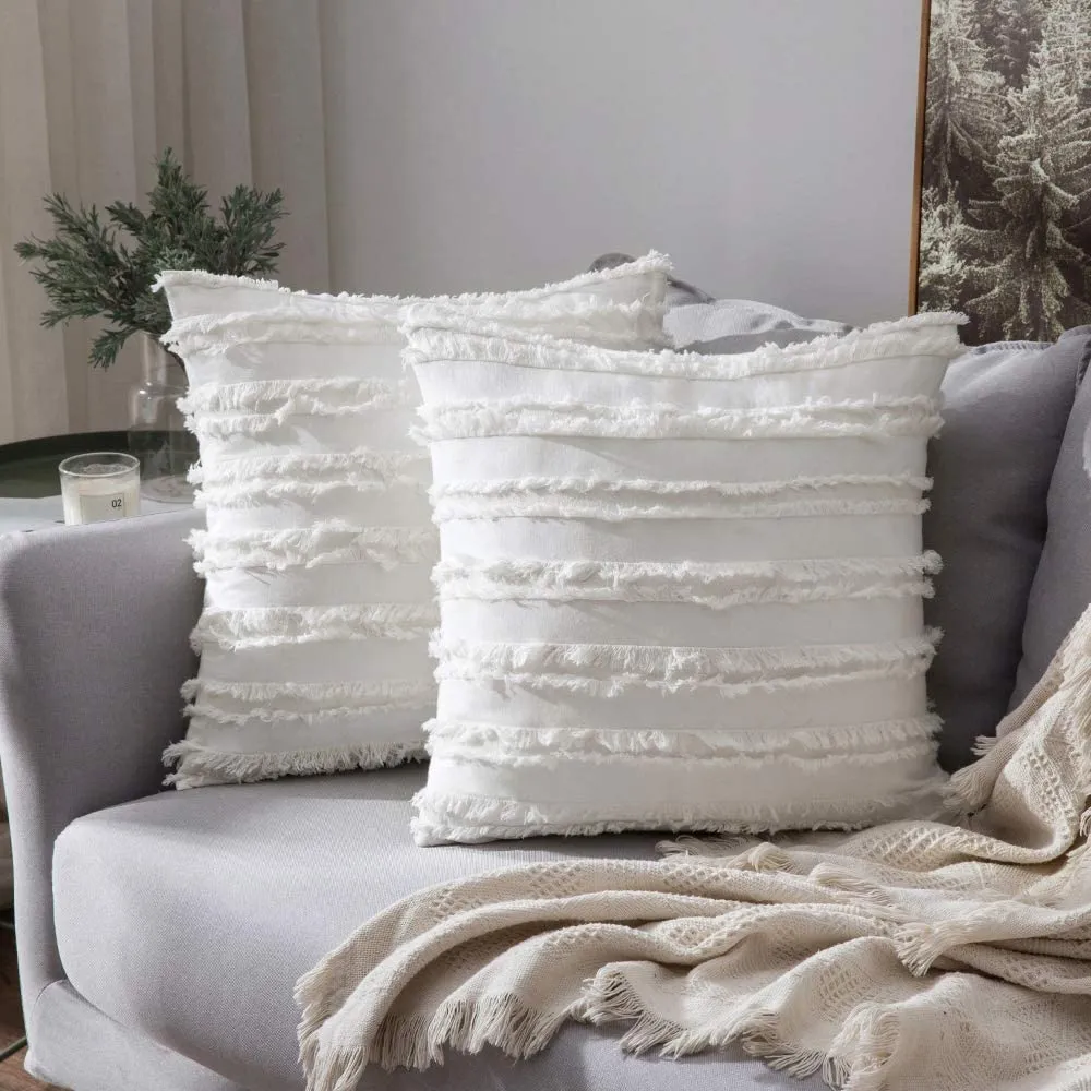 Decorative Boho Throw Pillow Linen Striped Jacquard Pattern Cushion Covers for Sofa Couch Living Room Bedroom