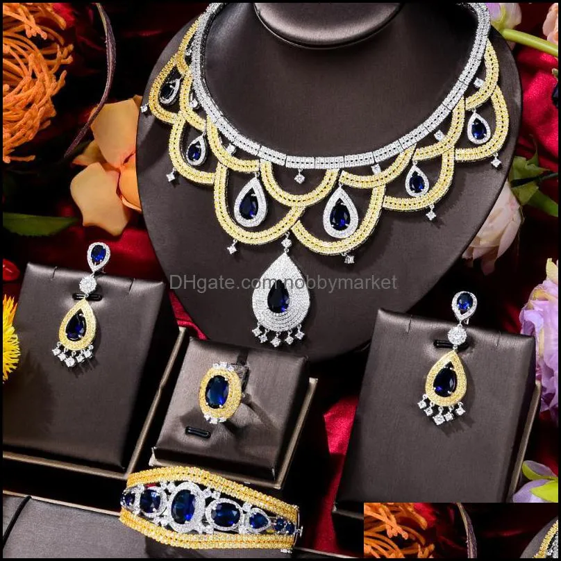 Earrings & Necklace Soramoore Original Lady Luxury Gorgeous Design Big Drops Bangle Ring Prom Party Bridal Wedding Jewelry Sets