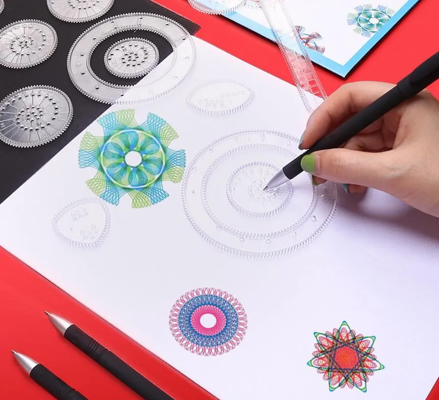 12/22pcs Spirograph Drawing Toys Ruler Set Interlocking Gears & Wheels  Drawing Accessories Creative Educational Rulers For Children