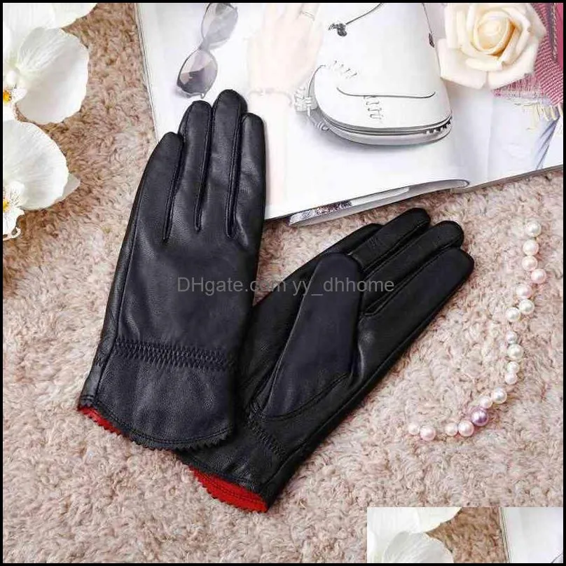 Genuine leather gloves winter women`s thick sheepskin gloves Women thermal gloves 211224