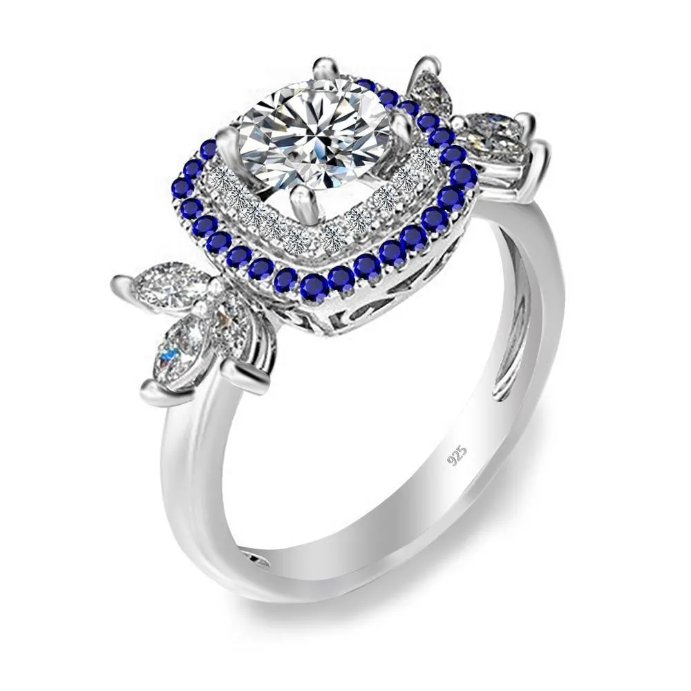 Szjinao Oryginalna 1ct Moissanite Pierścionek Diament Eternity Sterling Silver Pierścienie Ślub z Sapphire CZ Undefined Damska Biżuteria