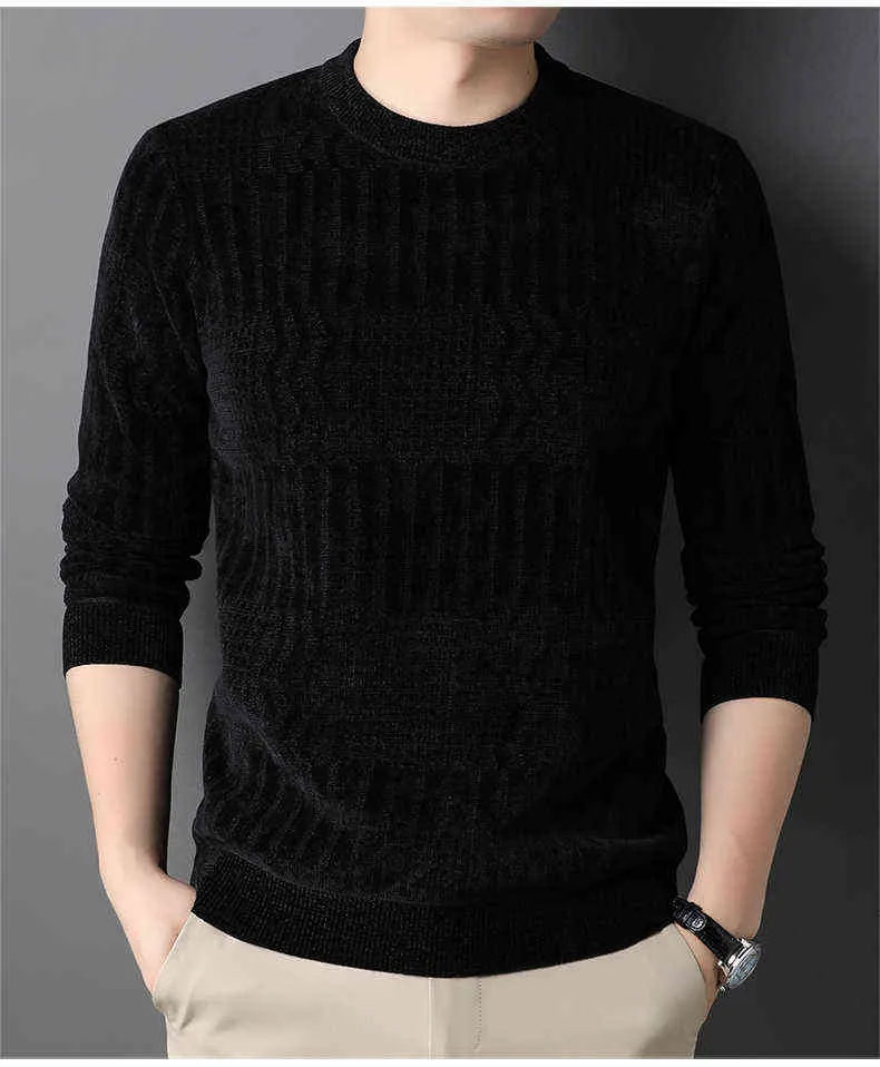 Vintage Striped Knitted Sweater For Men Thick Fleece Winter Grey ...