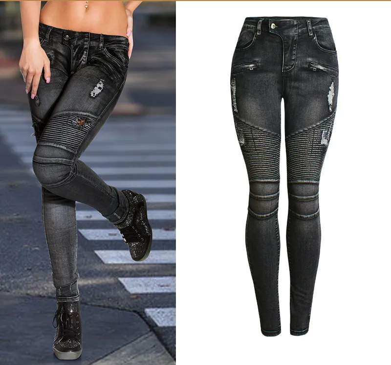 LOGAMI Black Motorcycle Biker Zip Tight Jeans For Women For Women Stretch Denim Skinny Pants 210302 From Cong02 23.05 DHgate.Com