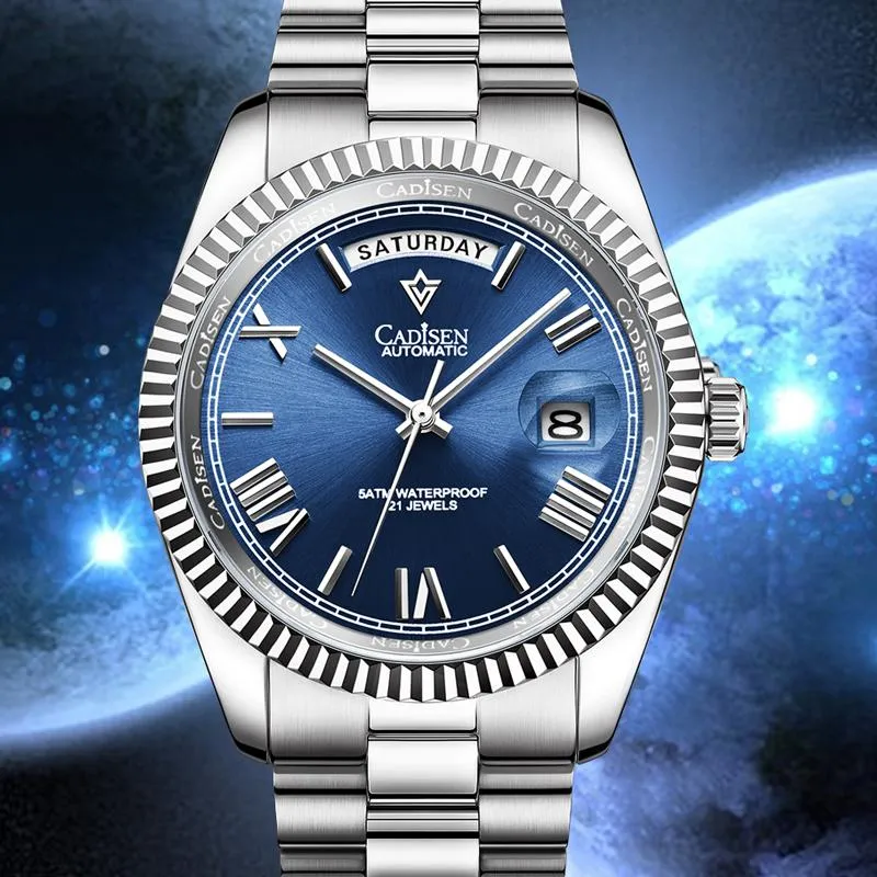 Наручные часы Cadisen 2021 Золотые мужские часы Мужчины Автоматическая механическая водонепроницаемая Miyota 8285 Движение Часы для Reloj Hombre