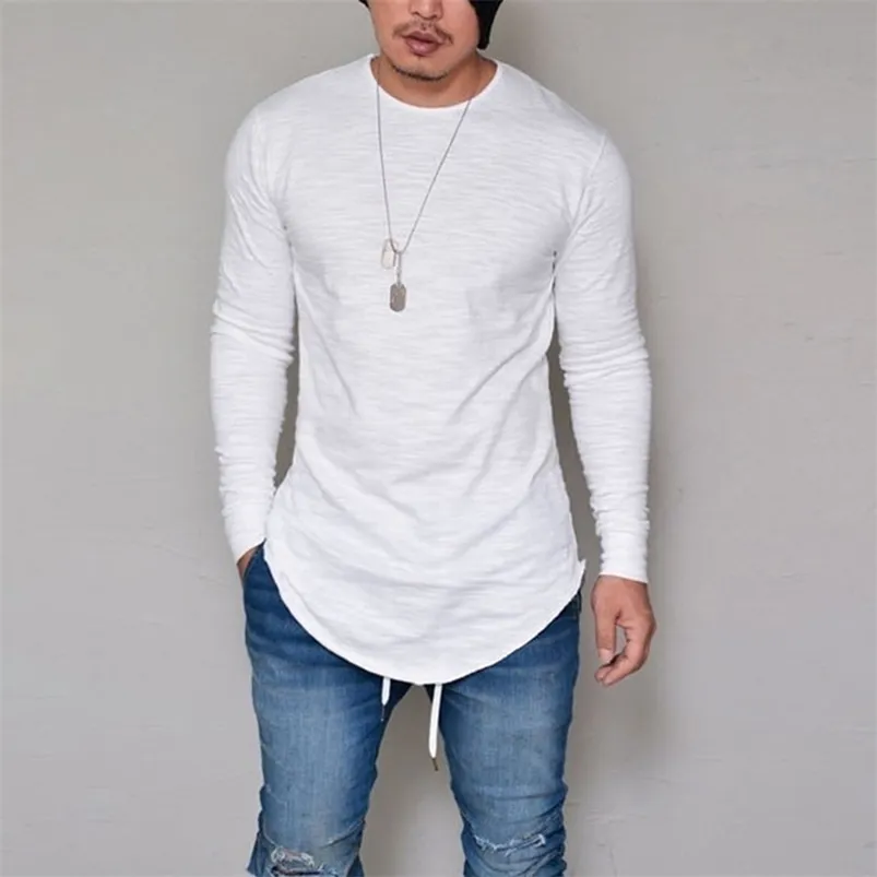 10 colori Plus Size S-4XL 5XL SummerAutumn Fashion Casual Slim Elastic Soft Solid manica lunga da uomo T-shirt da uomo Fit Tops Tee 210722