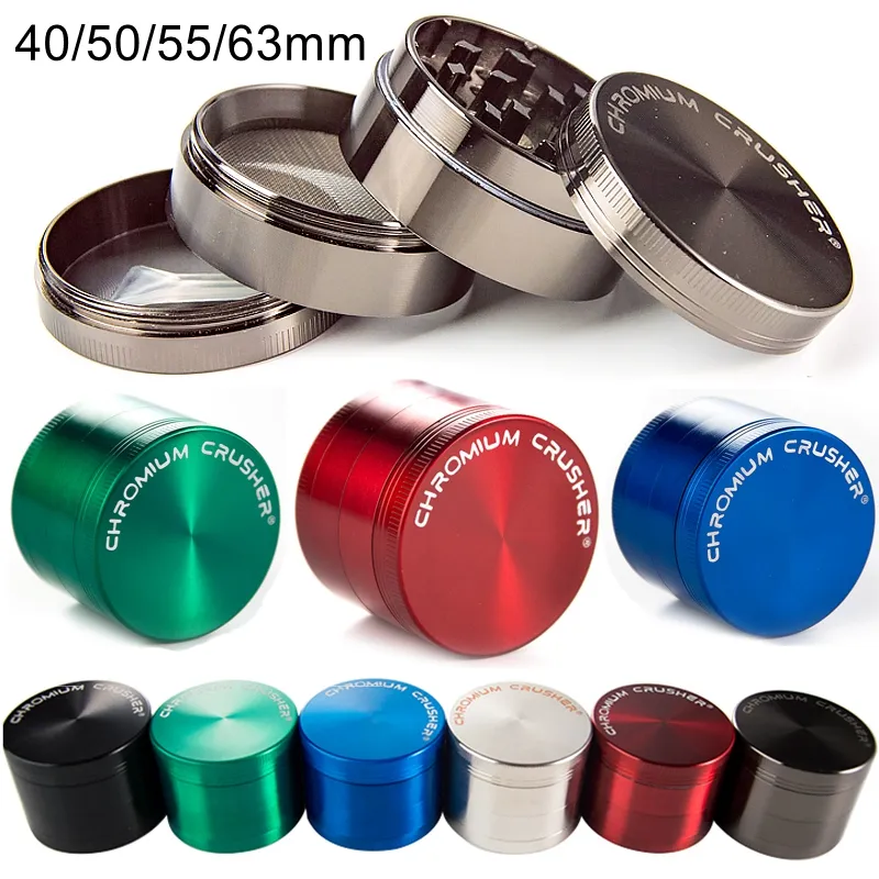 6 colori CHROMIUM CRUSHER Smerigliatrici per erbe secche per fumatori 4 strati in lega di zinco 40mm 50mm 55mm 63mm Diametro Grinder per tabacco in metallo