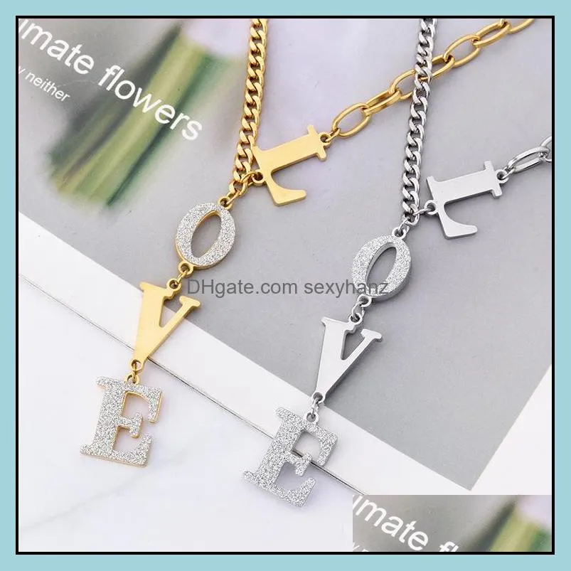 Titanium steel plated 18K gold LOVE letter thick necklace jewelry suitable for couple necklaces