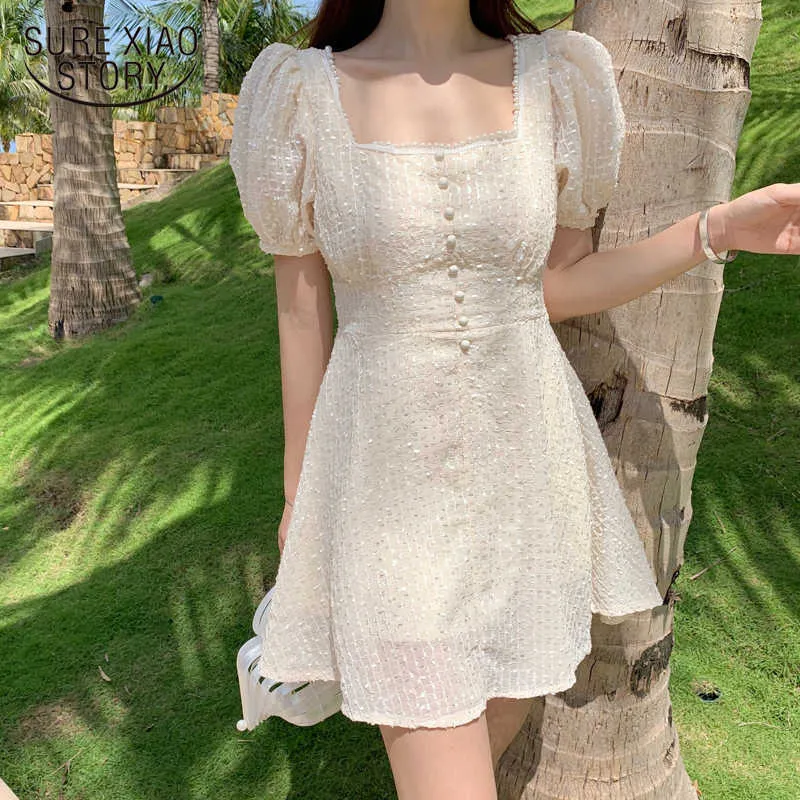 Summer Korean Dress Women Casual Short Sleeve Solid Mini Dress Apricot High Waist Above Knee Plus Size Dresses for Women 9239 50 210528