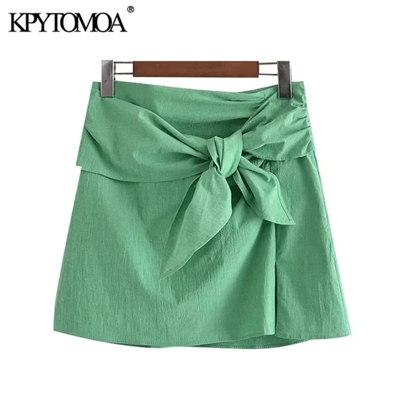 KPytomoa mulheres chique moda com arco mini saia vintage cintura alta zíper saias femininas mujer 210702