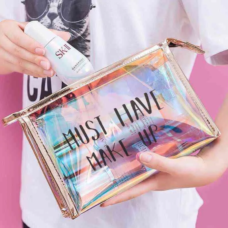 Nxy Cosmetic Bags Fashion Transparent Women Travel Zipper Clear Make Up Makeup Case Organizer Storage Pouch Toiletry Wash Kit Box 220303