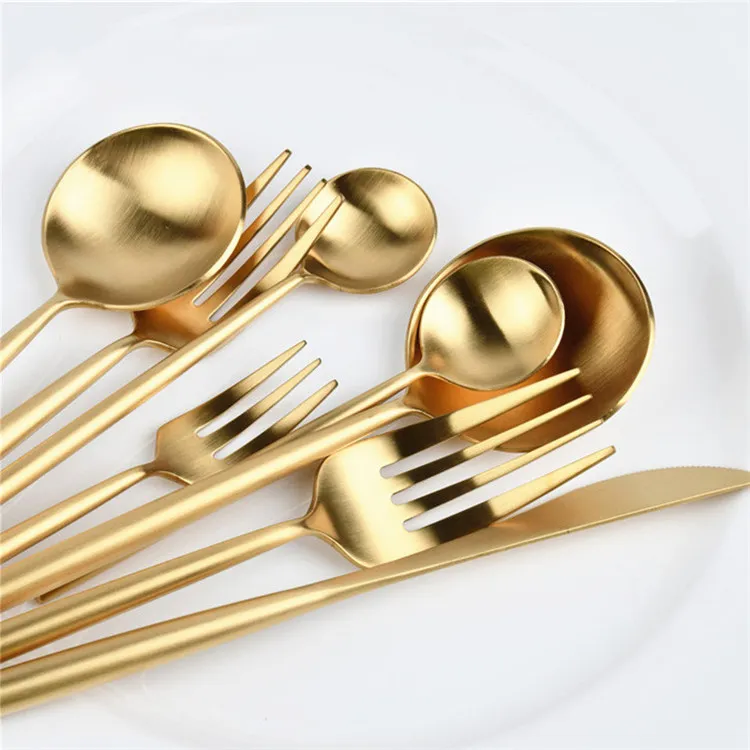 Dinnerware Gold Flatware Gold Cutlery Matte Polish Stainless Steel 304 Knife Fork Spoon Wedding Tableware Silverware