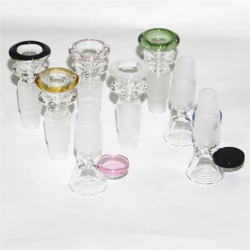 Narguilés 2 en 1 Bol en verre Taille de joint multiple 14mm et 18mm mâle pour bong dab rigs dabber outil récupérateurs de verre bols de brûleur à mazout