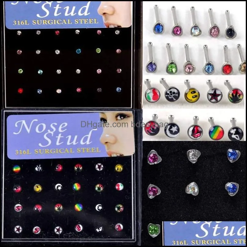 Ringen sieraden144 stks / partij 316L roestvrijstalen womens sieraden studs neus ring body piercing drop levering 2021 LS7