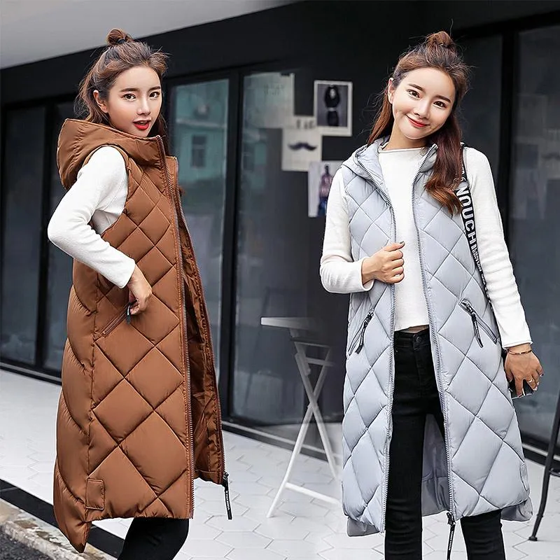 Chalecos de mujer Talla grande 3xl chaleco chaleco acolchado largo estilo coreano primavera