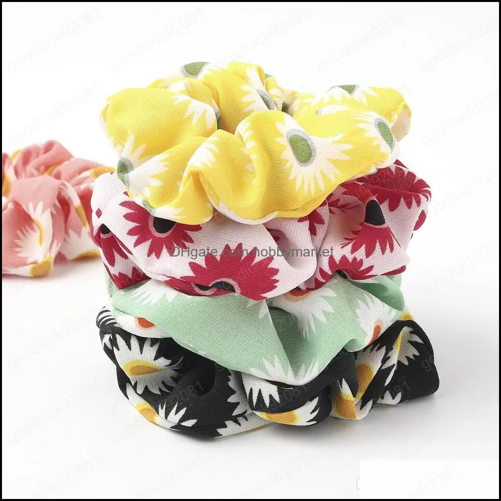 Cute Chiffon Scrunchies Women Daisy Floral Scrunchie Elastic Hair Bands Girls Rubber Hair Ties Ponytail Holder Hair Accessories