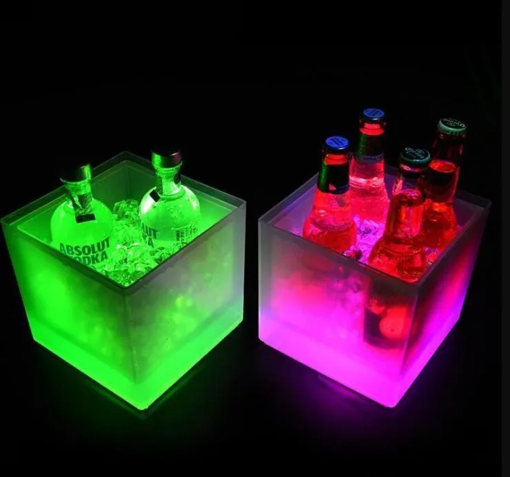 3500ml Rectangle LED Ice Led Ice Buckets Luminous Double Layer Square
